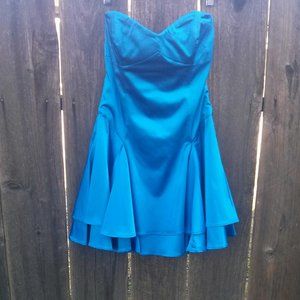 Bebe Satin Blue Strapless Sweetheart Dress Party Cocktail Retro Y2K 80s Dance